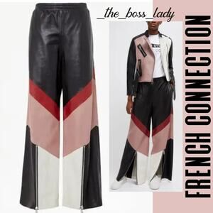 French Connection Black Colorblock Wide Leg Faux Leather Pants